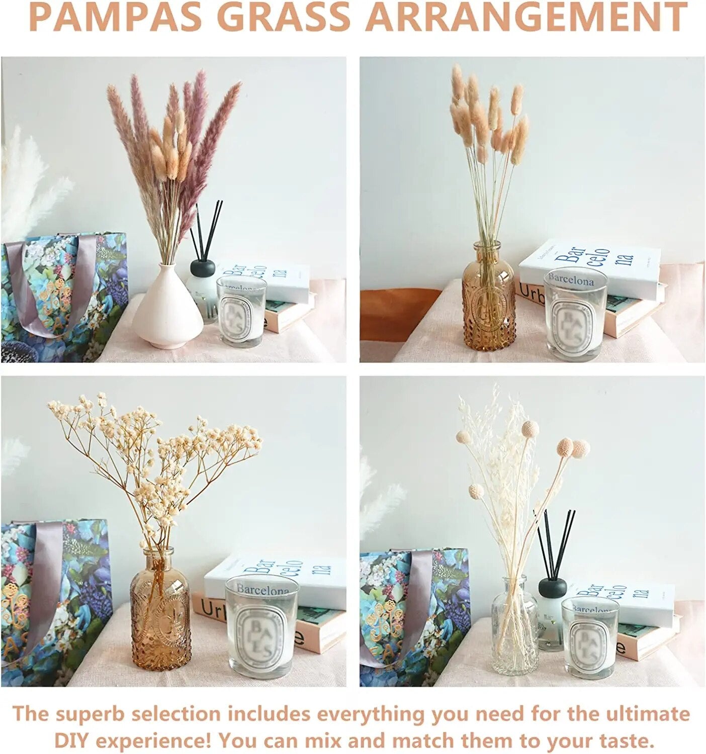 104Pcs Dried Pampas Grass For Boho Aesthetic - DormVibes