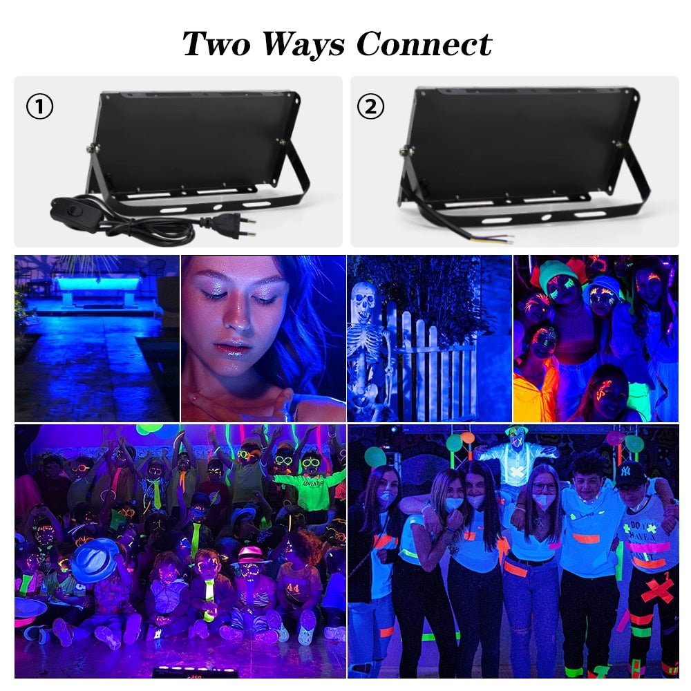 UV Flood Light Lamp 50W 100W UV Curing Party Stage Blacklight for Parties  Curing Glue 395nm Halloween Fluorescent Stage lights