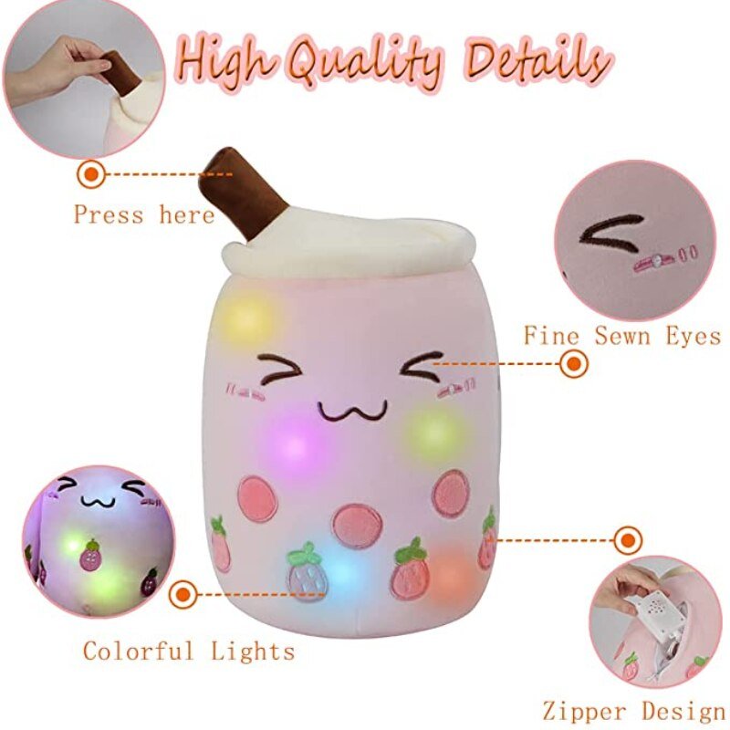 AIXINI Light-Up Boba Bubble Tea Plush Pillow - Stuffed Toy with