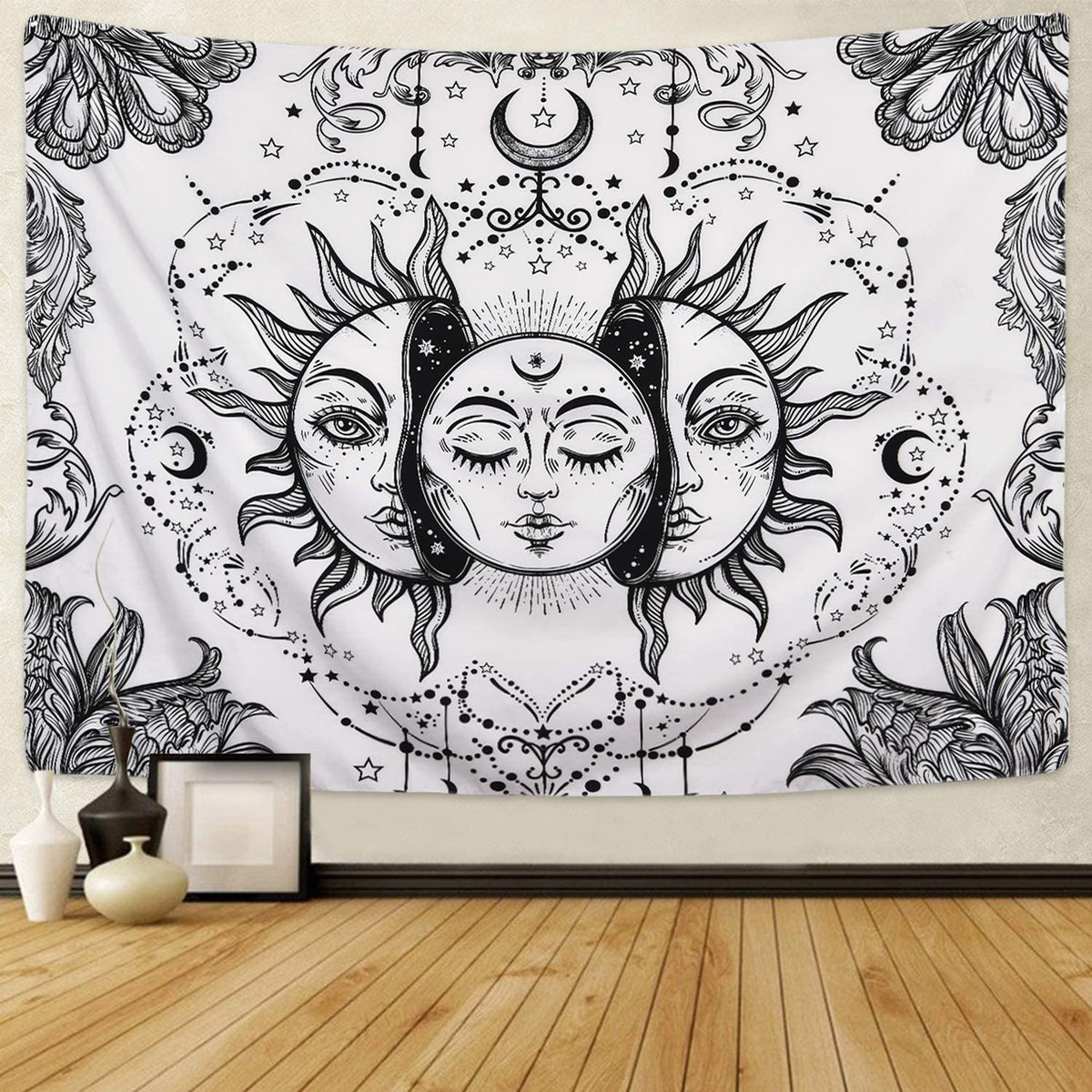 Black & White Moon Sun Tapestry – DormVibes