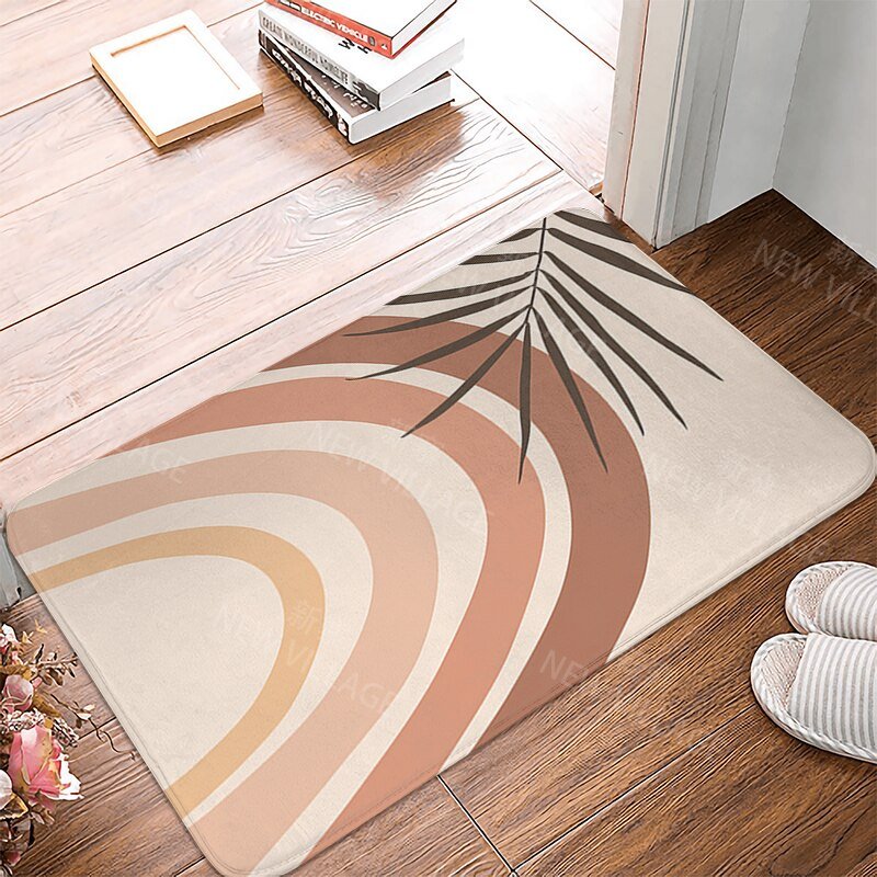 Boho Plant Abstract Art Brown Washable Bathroom Rug