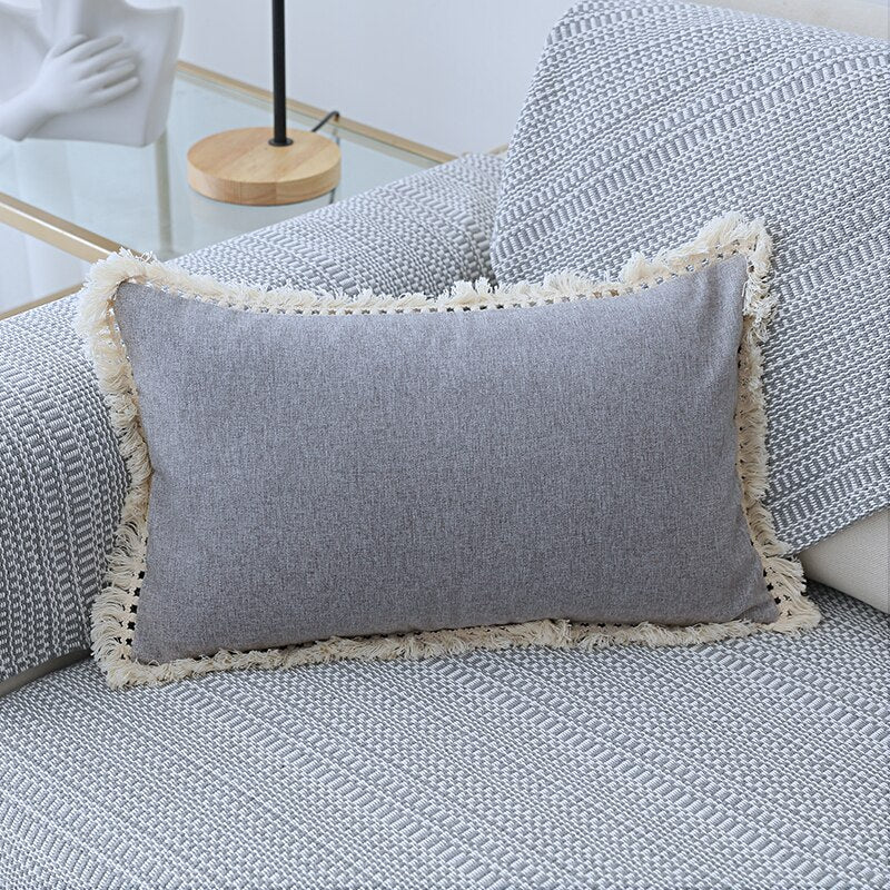 Hckot Linen Pillow Cover 20x20 Inch Gray Throw Pillow Cover with Tassel  Fringed Decorative Rustic Throw Pillows for Couch Sofa Bed Boho Cushion  Covers