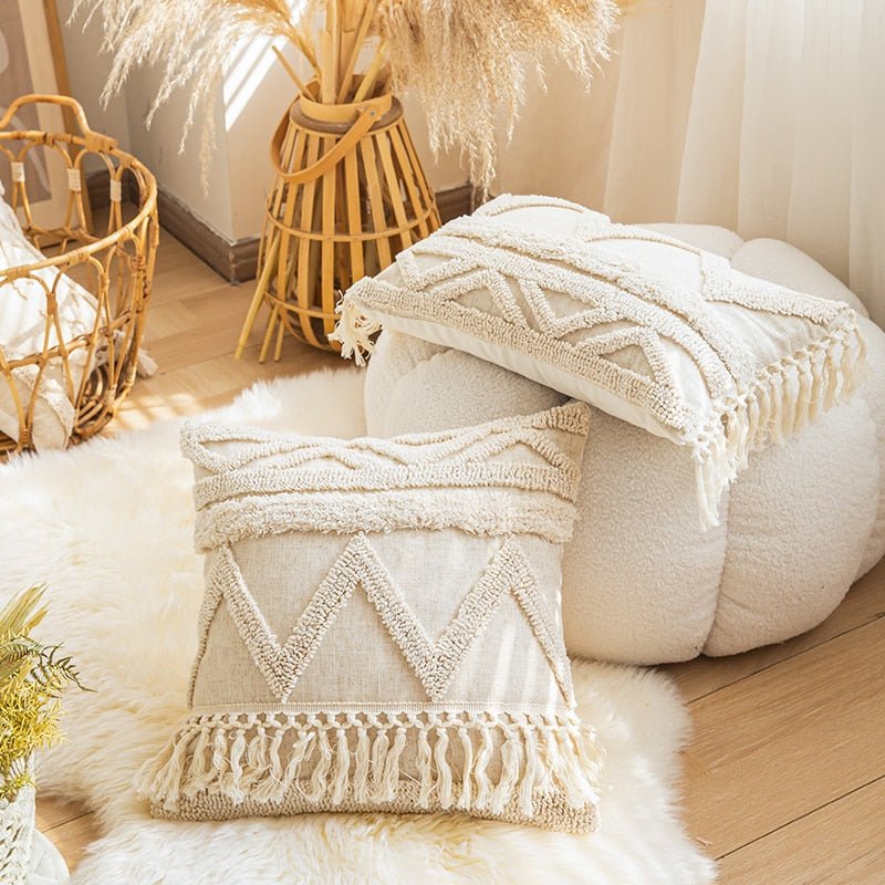 Boho Throw Pillow Covers Tufted Decorative Pillow Case Cushion Covers Beige