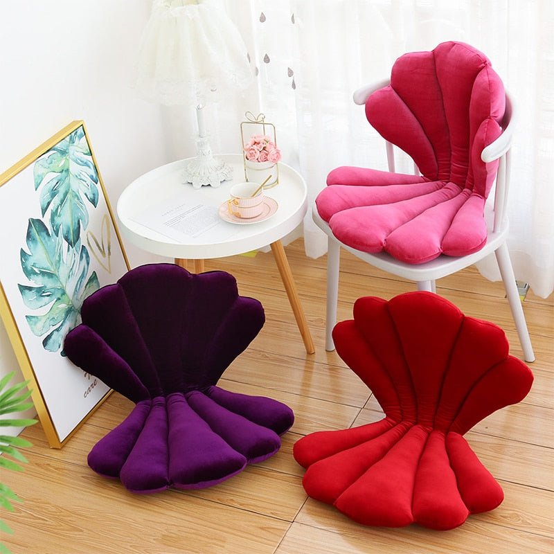 Velvet Sea Shell Seat Cushion Soft Plush Padded Chair Backrest