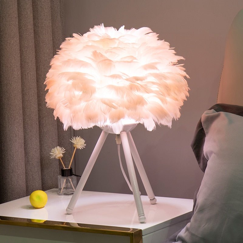 Pink fluffy hot sale table lamp