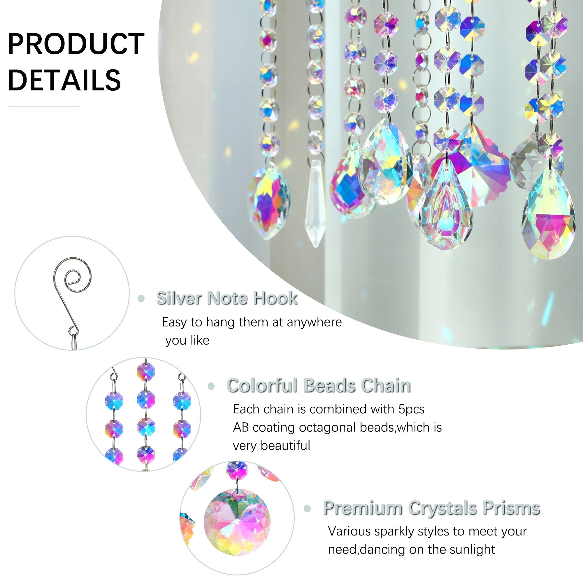 9pcs Crystal Suncatcher with Beads Chain Rainbow Maker Crystal Pendants  Window Hanging Sun Catcher Ornament for Windows Curtain Garden Home  Decoration 