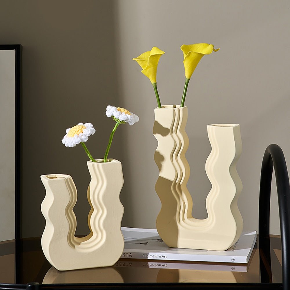 Innovative U-Shaped Ceramic Vase: Aesthetic Home and Living Room Decor for Artificial Flowers - DormVibes