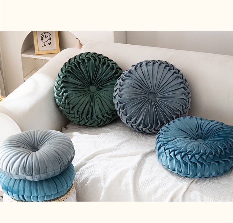Velvet Pleated Round Pumpkin Throw Pillow Couch Cushion Floor Pillow for  Sofa Chair Bed