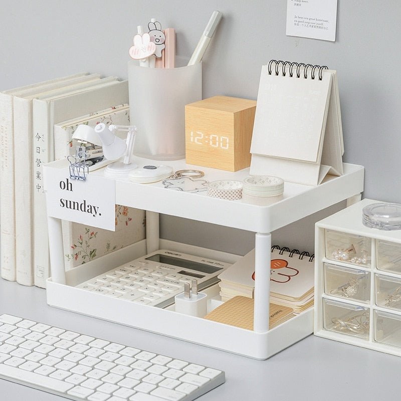 Double-layer Storage Rack Multi-use Detachable Plastic Foldable Storage  Shelf Desk Sundries Rack for Home Desk Organizer Shelf