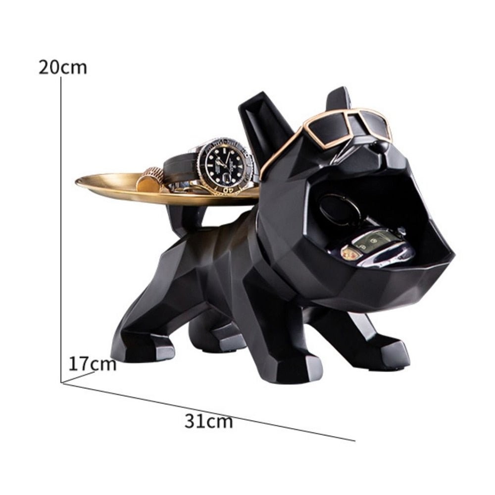 Resin Dog Statue Desk Ornament With Tray Shelf