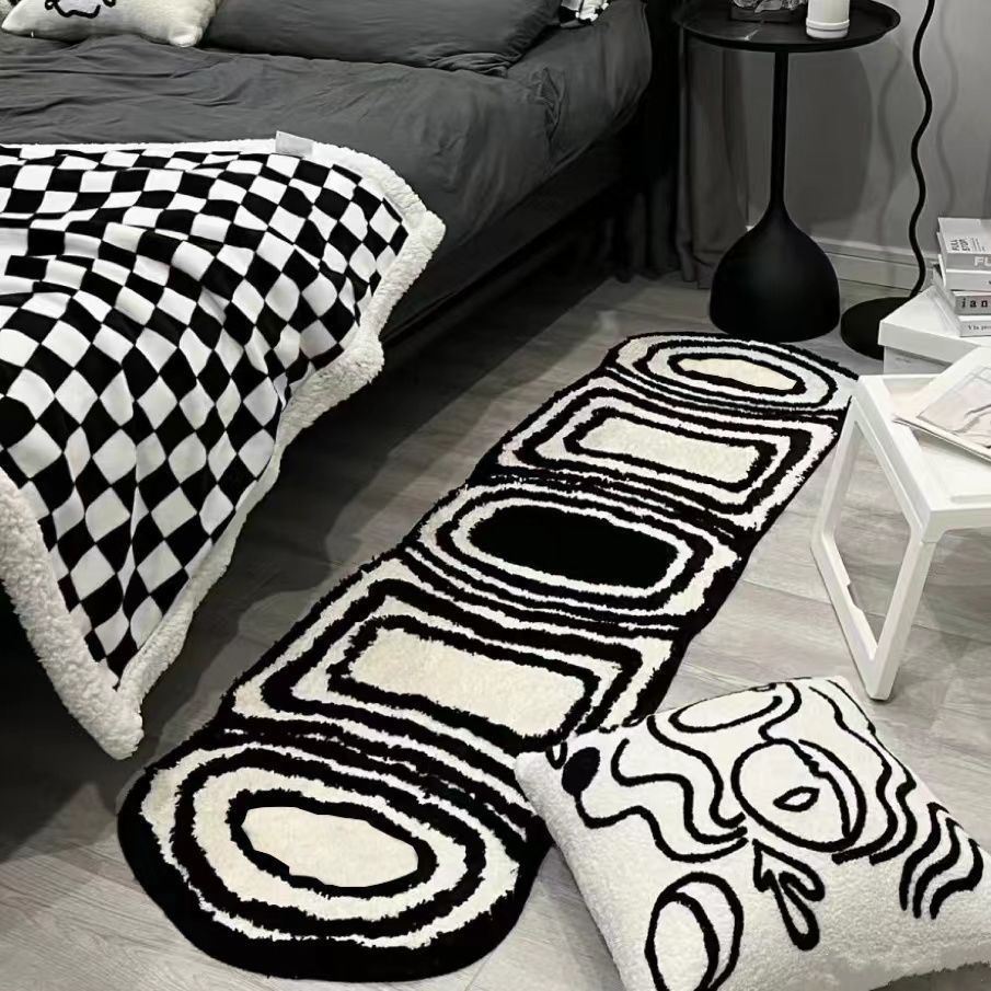 Soft Fluffy Rugs for Bedroom - Black and White Plush Anti-Slip Foot Ma –  DormVibes