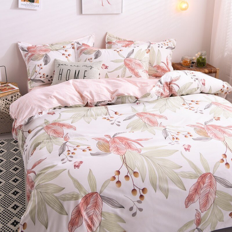 Spring & Summer Floral Bedding Set: Pastoral Style Peaches & Daisy Print Duvet Cover and Bed Sheet Set - DormVibes