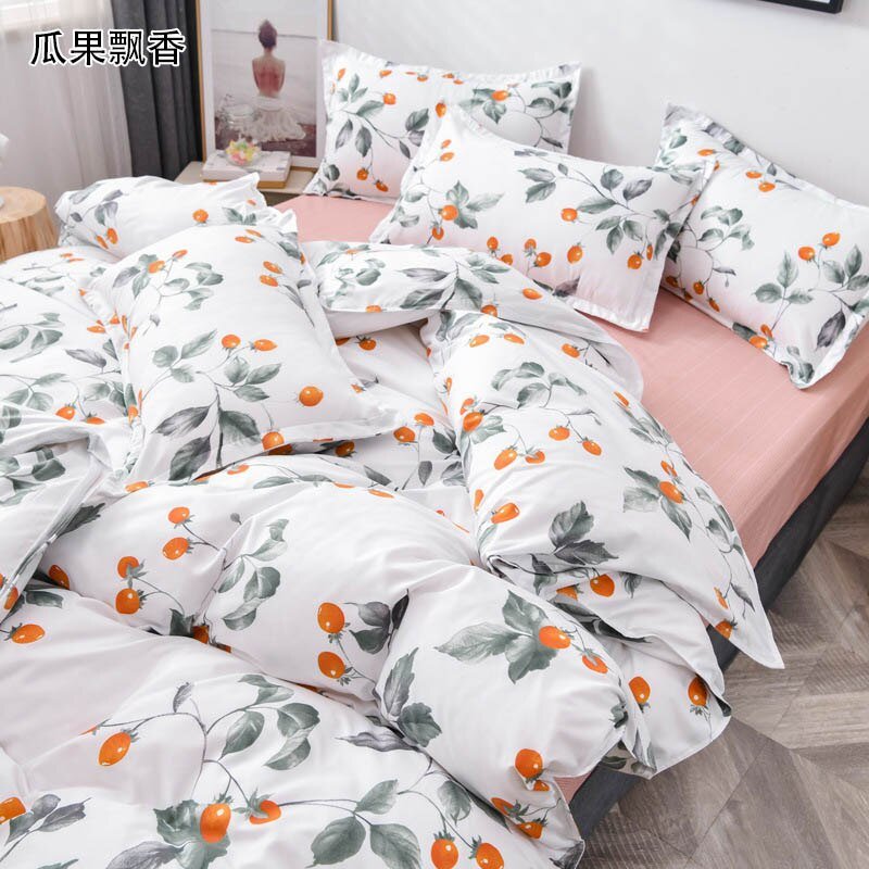 Spring & Summer Floral Bedding Set: Pastoral Style Peaches & Daisy Print Duvet Cover and Bed Sheet Set - DormVibes