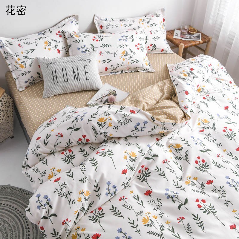 Spring & Summer Floral Bedding Set: Pastoral Style Peaches & Daisy Print Duvet Cover and Bed Sheet Set - DormVibes